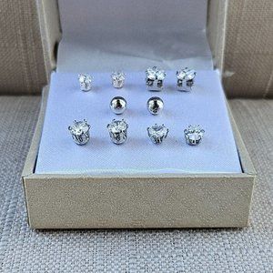 Women Earrings Crystal Silver Tone set of 5 stud Earrings in a box New